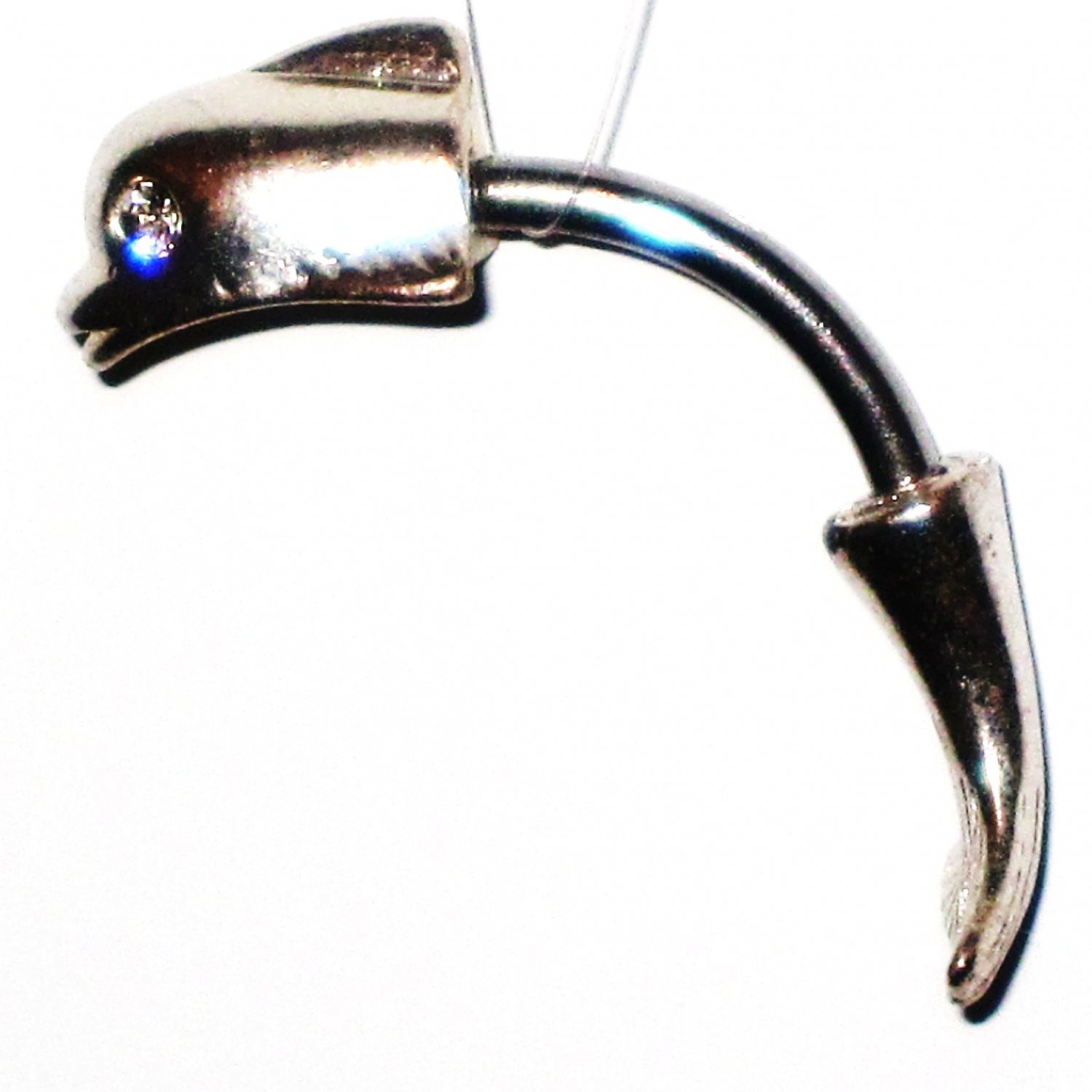 Adorable Split Silver Dolphin Navel Belly Ring Crystal Eyes BJ14