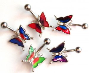 5 Assorted Color Iridescent Butterfly Belly Ring BJ55