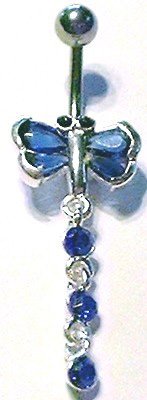 Dragonfly BLUE Crystal Dangle Belly Navel Ring BJ35