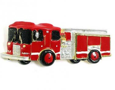 Unique Firefighter Fire Engine Truck Red Enamel Brooch Pin BP04