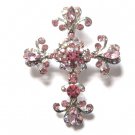 Stunning Pink and Clear Austrian Crystal Cross Religious Brooch Pin BP09