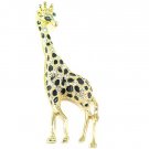 Unique Clear Crystal Gold EP Black Enamel Giraffe Brooch Pin BP12