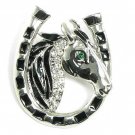 Lucky Horseshoe Crystal Rhodium Finish Horse Brooch Pin BP24