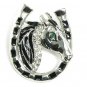 Lucky Horseshoe Crystal Rhodium Finish Horse Brooch Pin BP24