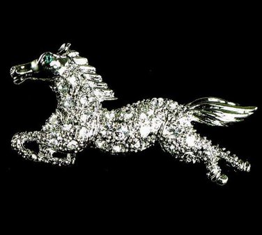 Clear Crystal Pave Rhodium Silver Horse Brooch BP29