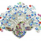 Stunning Colorful Crystal Rhodium Peacock Brooch Pin BP34