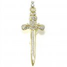 Unique Clear Crystal Gold Sword Brooch Broach Pin BP38