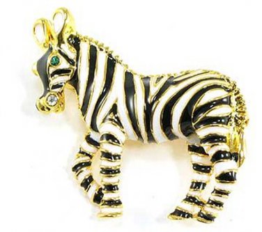 Adorable Gold Black Enamel Zebra Brooch BP51
