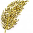 Stunning 4 Inch Fashion Broach Amber Crystal Gold Leaf Brooch BP49
