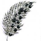 Stunning 4 Inch Silver Black Crystal Paved Leaf Brooch BP53 Stunning 4 Inch Silver Black Crystal Paved Leaf Brooch BP53