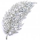 4 Inch Clear Crystal Rhodium Finish Leaf Brooch BP56