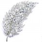 4 Inch Clear Crystal Rhodium Finish Leaf Brooch BP56