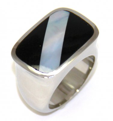 Black Onyx Abalone Stainless Steel Ring SSR2799