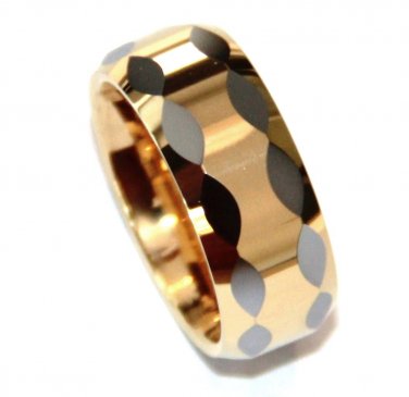 High Polish Multi Faceted Gold Tungsten Carbide Ring TU3094 Size 8