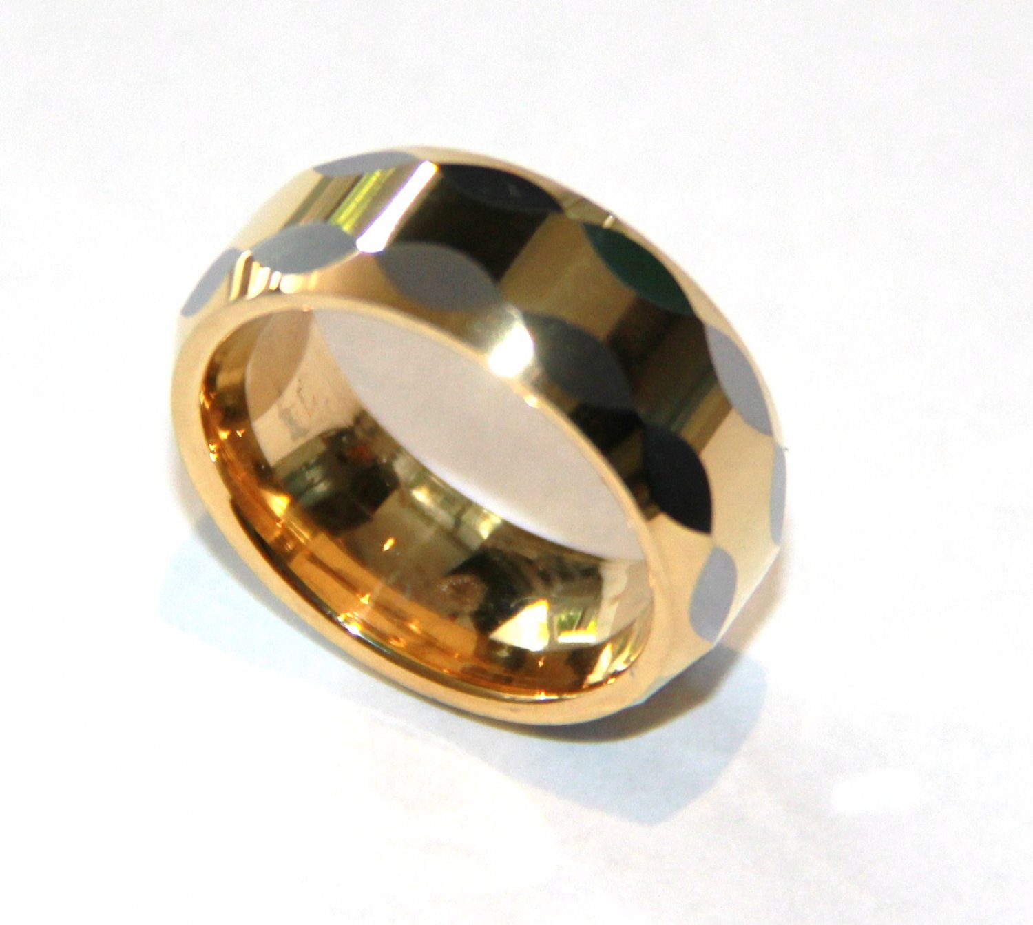 High Polish Multi Faceted Gold Tungsten Carbide Ring TU3094 Size 8