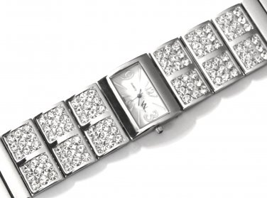 Sparkling Crystal Pave Wide Band Fashion Watch WW108