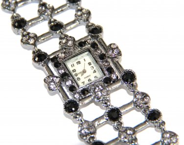 Black / Clear Crystal Pave Gunmetal Toggle Watch WW116