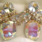 90's Vintage Iridiscent, Aurora Borealis, Tear-Drop Rhinestone Clip-On Earrings