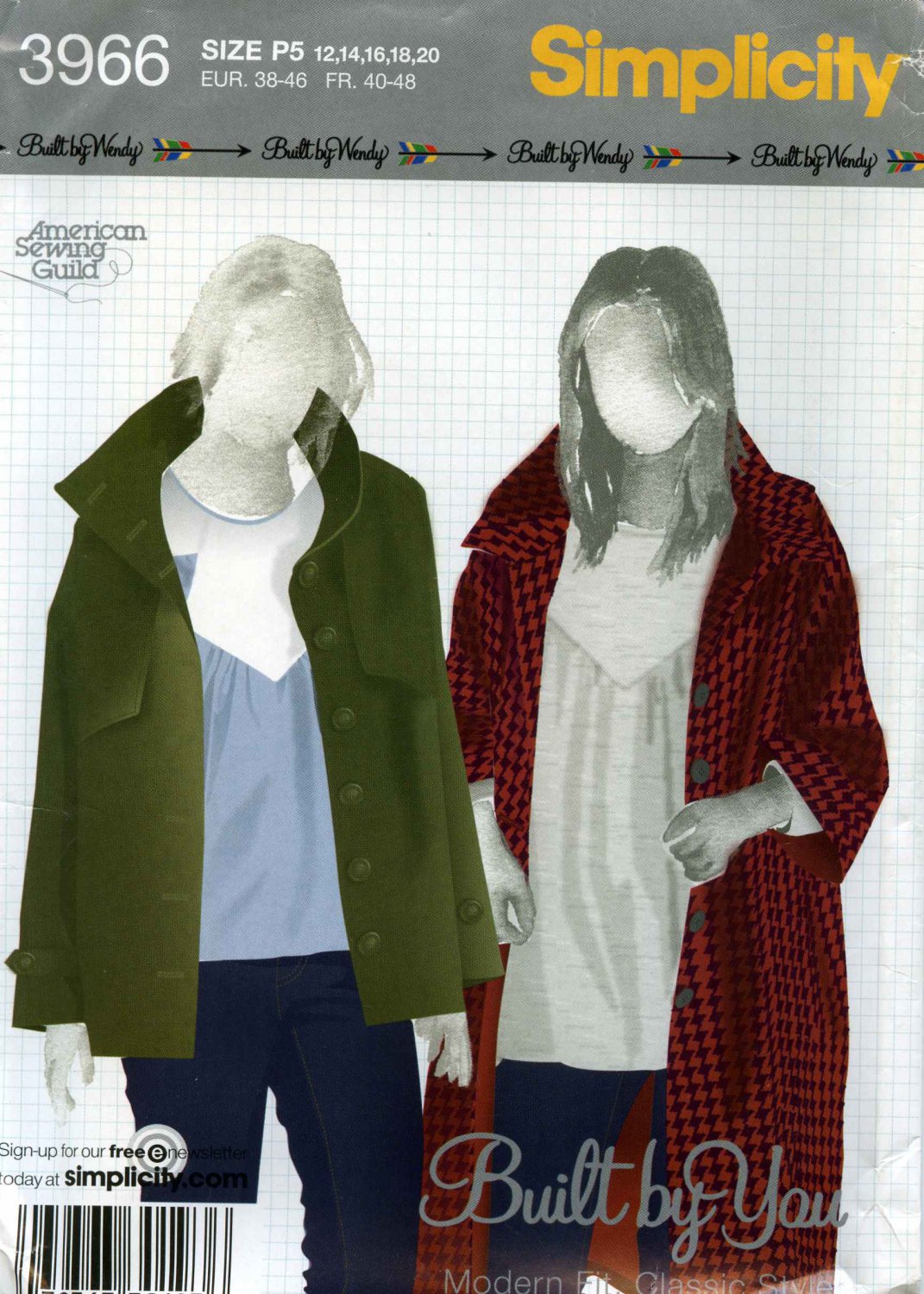 Simplicity Pattern 3966; American Sewing Guild Coat or Jacket, Size 12