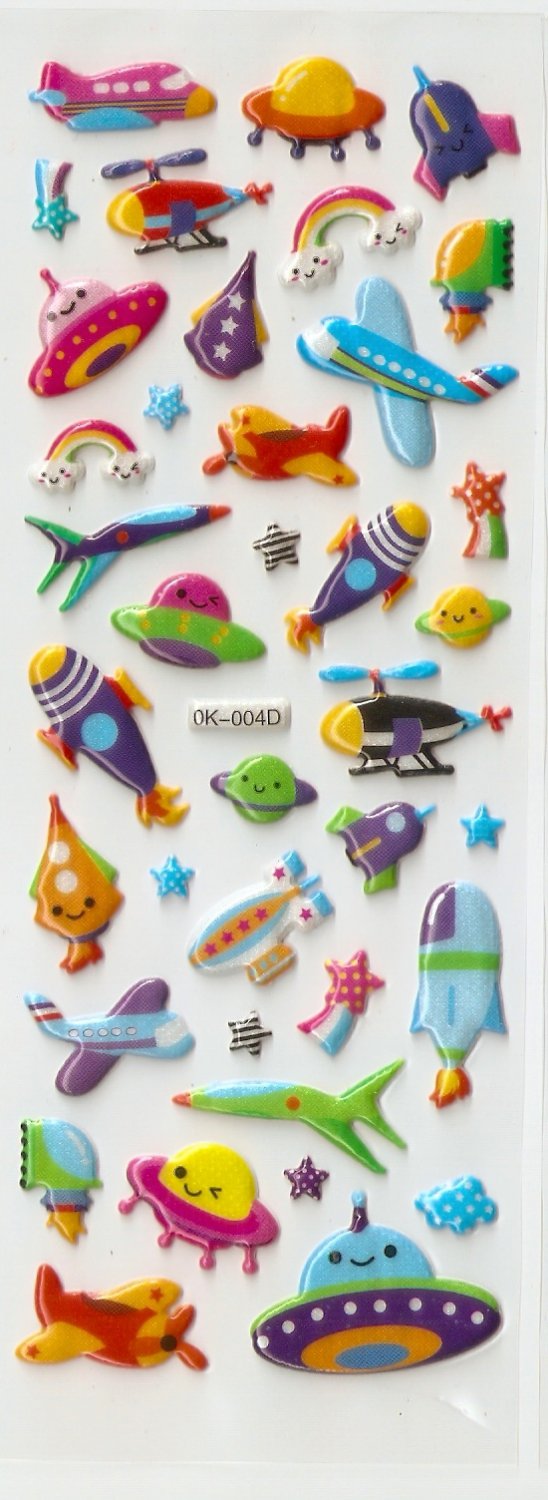 OK004D UFO Rocket Airplane Mini Puffy Sticker FREE SHIPPING