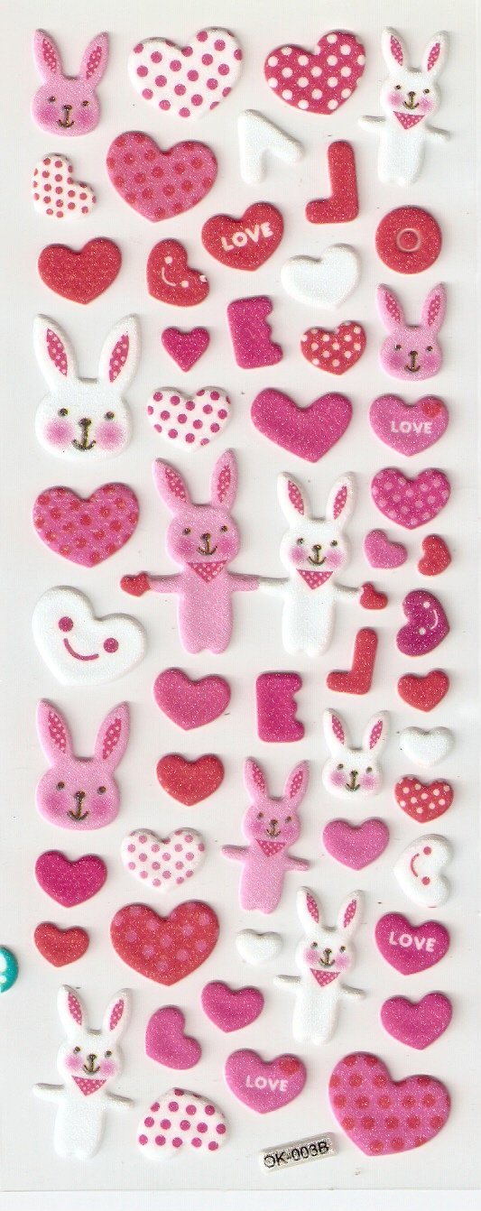 OK003B Rabbit Love Mini Puffy Sticker FREE SHIPPING