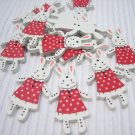 10pcs Wooden Button Rabbit Bunny in Red Dress