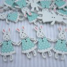10pcs Wooden Button Rabbit Bunny in Blue Dress