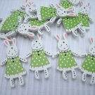 10pcs Wooden Button Rabbit Bunny in Green Dress