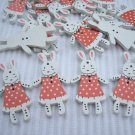 10pcs Wooden Button Rabbit Bunny in Orange Dress