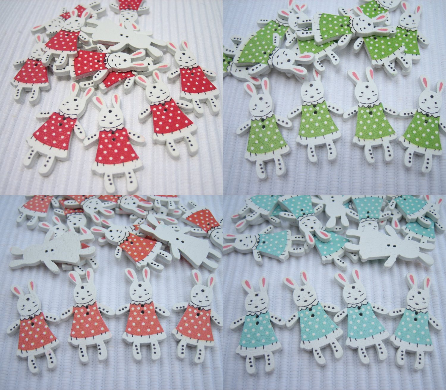 10pcs Mix Colour Wooden Button Rabbit Bunny