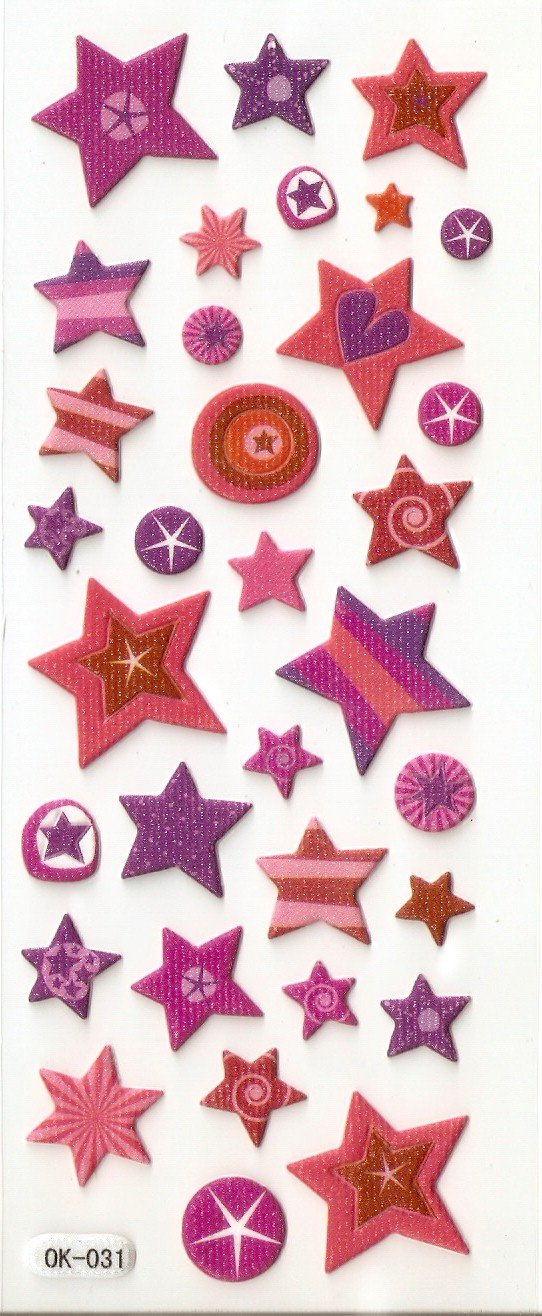 OK031 Assorted Star Design Small Puffy Sticker FREE SHIPPING