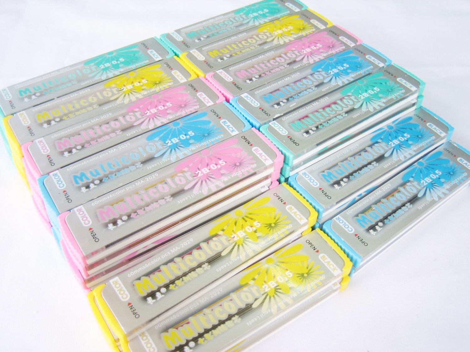 Wholesale 60 tubes 0.5mm 2B Multicolor Mechanical Pencil Refil Lead 60mm