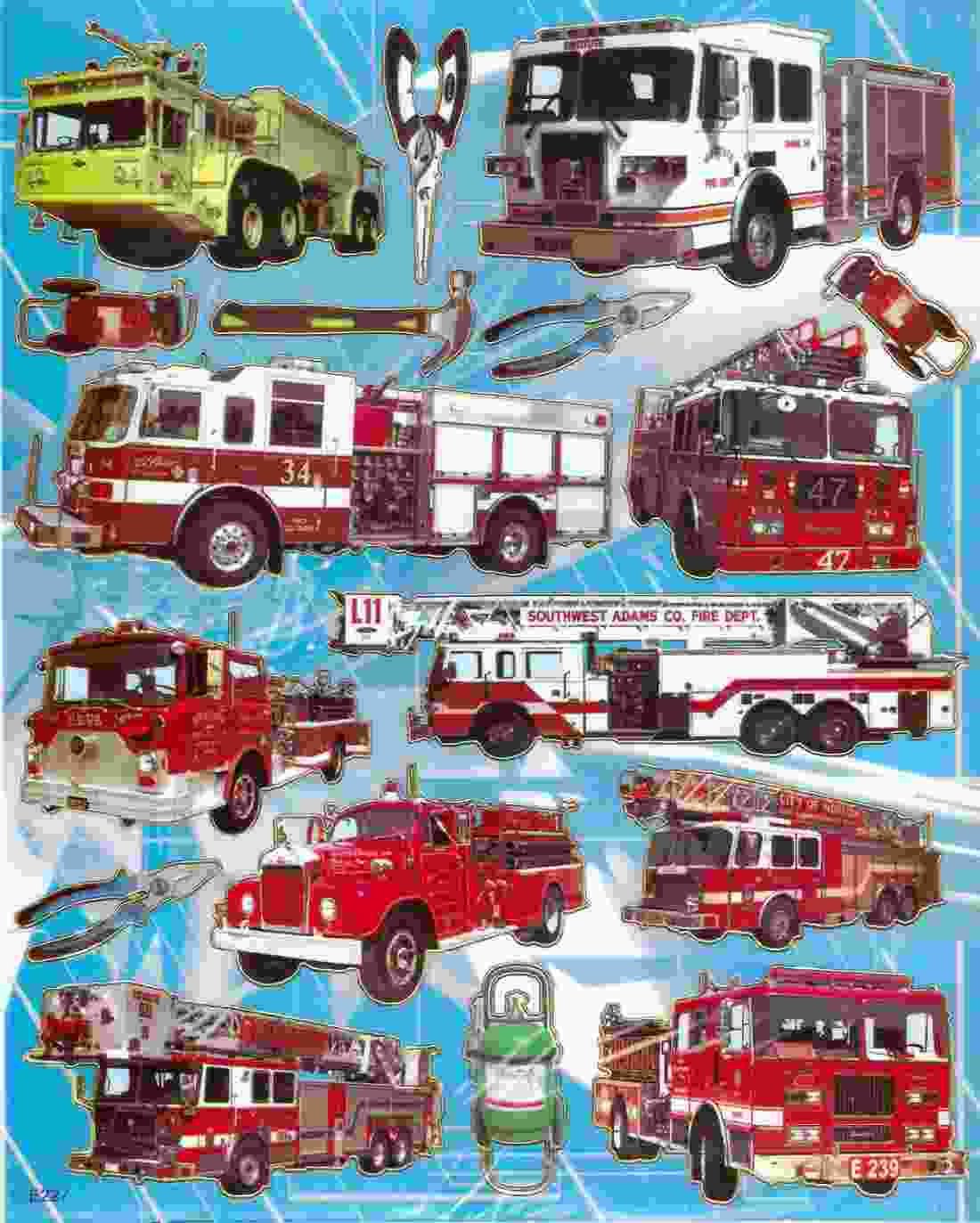 10 sheets E227 Fire Engine Removable A4 Sticker