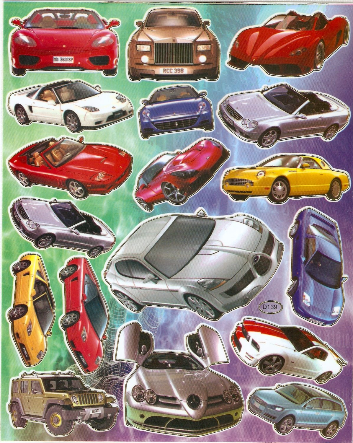 10 sheets D139 Car Model Removable A4 Sticker