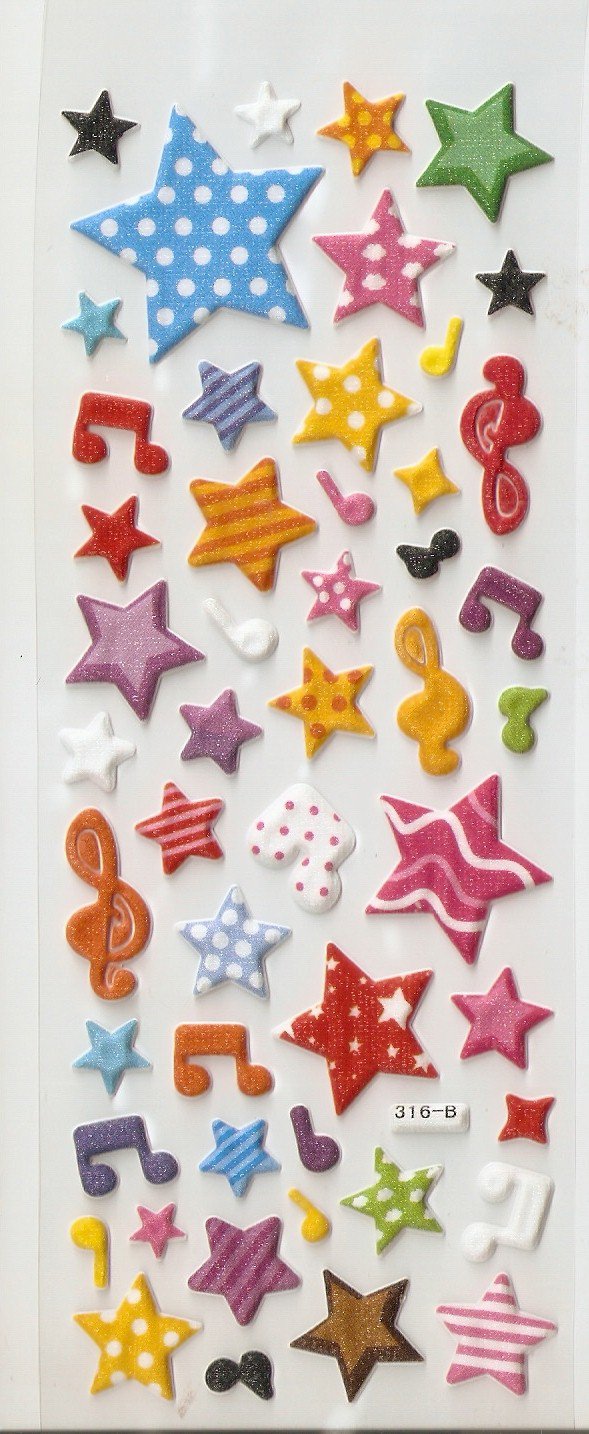 316B Cute Kawaii Assorted Star and Bow Small Puffy Sticker FREE SHIPPING