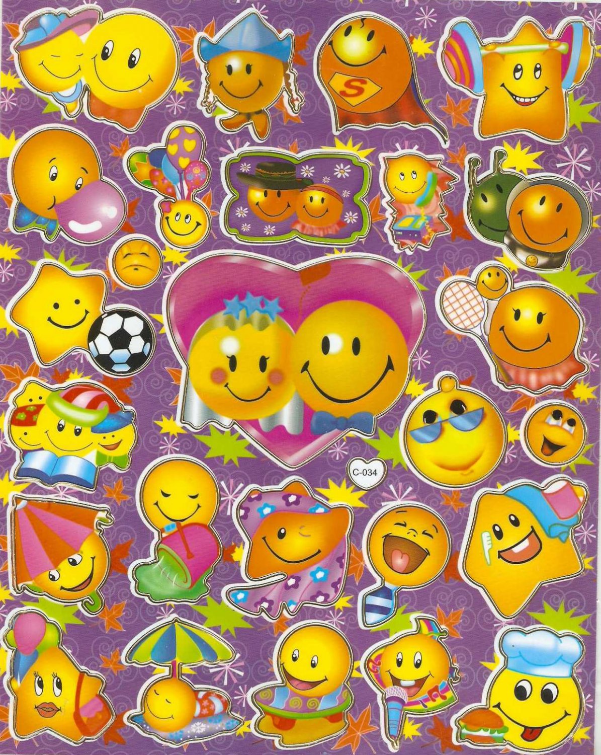 10 sheets #C034 SMILEY FACE Removable A4 Sticker