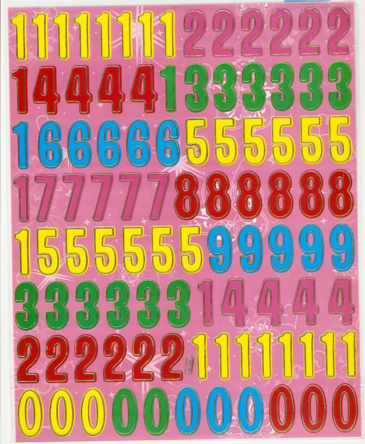 10 sheets #BL267 NUMBER Removable A4 Sticker