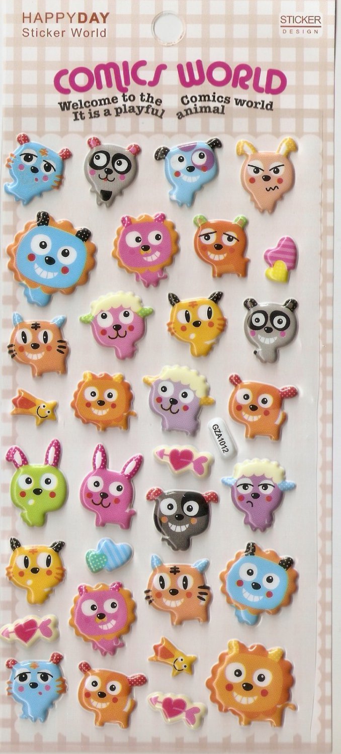 GZA1012 Comic Animal Mini Puffy Sticker FREE SHIPPING