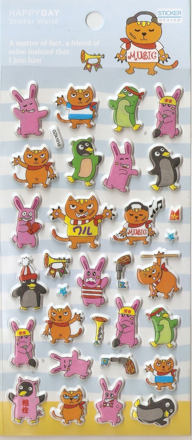 GZA1018 Comic Animal Mini Puffy Sticker FREE SHIPPING