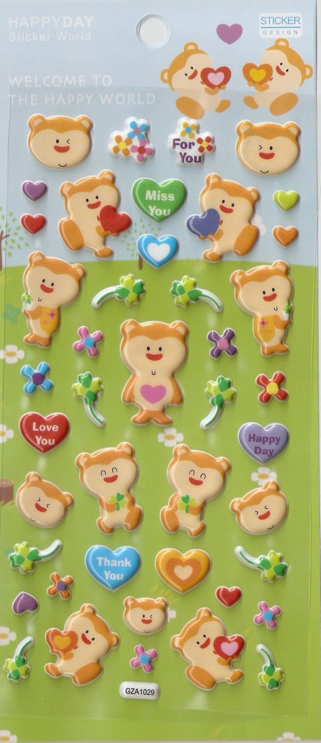 GZA1029 Bear's Happy Day Mini Puffy Sticker FREE SHIPPING