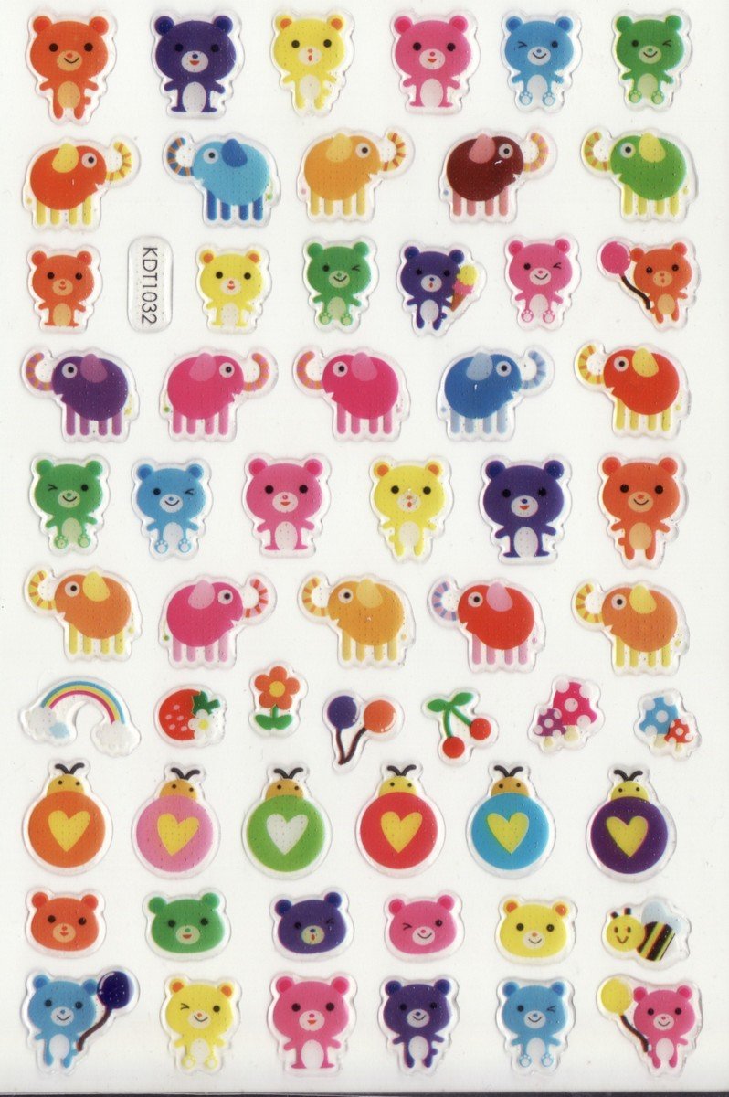 KDT1032 Bear Elephant & Bug Epoxy Sticker FREE SHIPPING