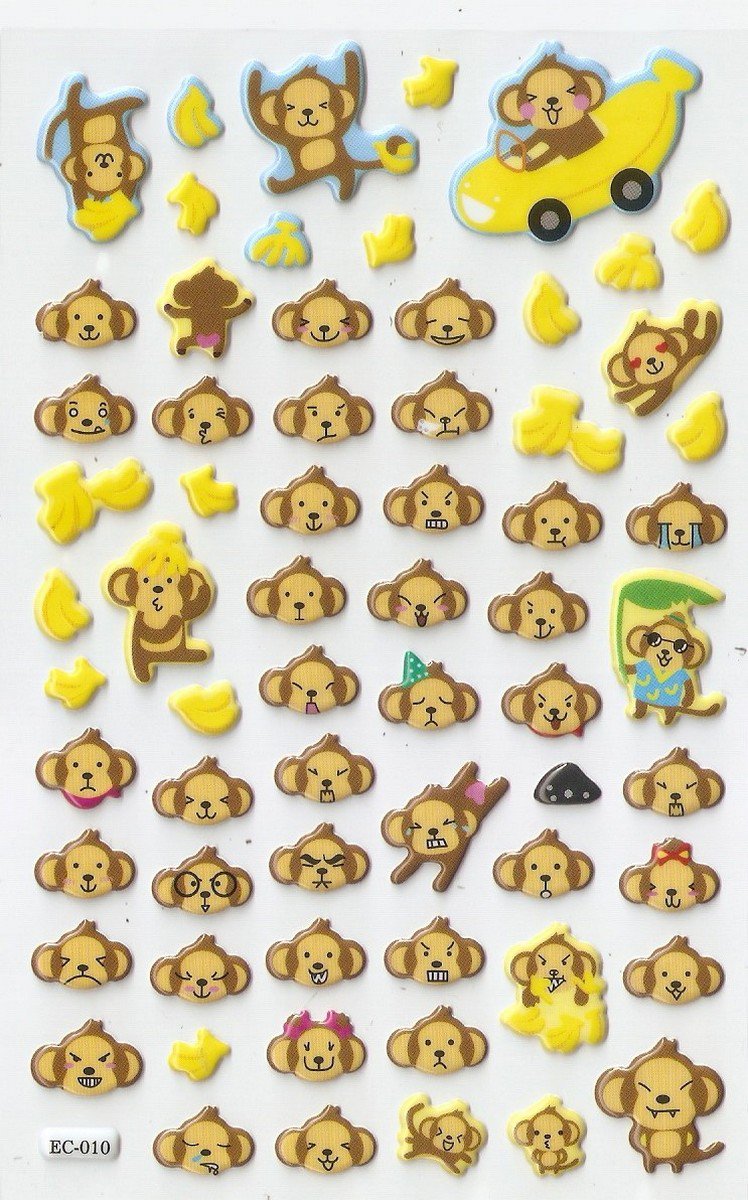 EC010 Monkey Banana Mini Puffy Sticker FREE SHIPPING