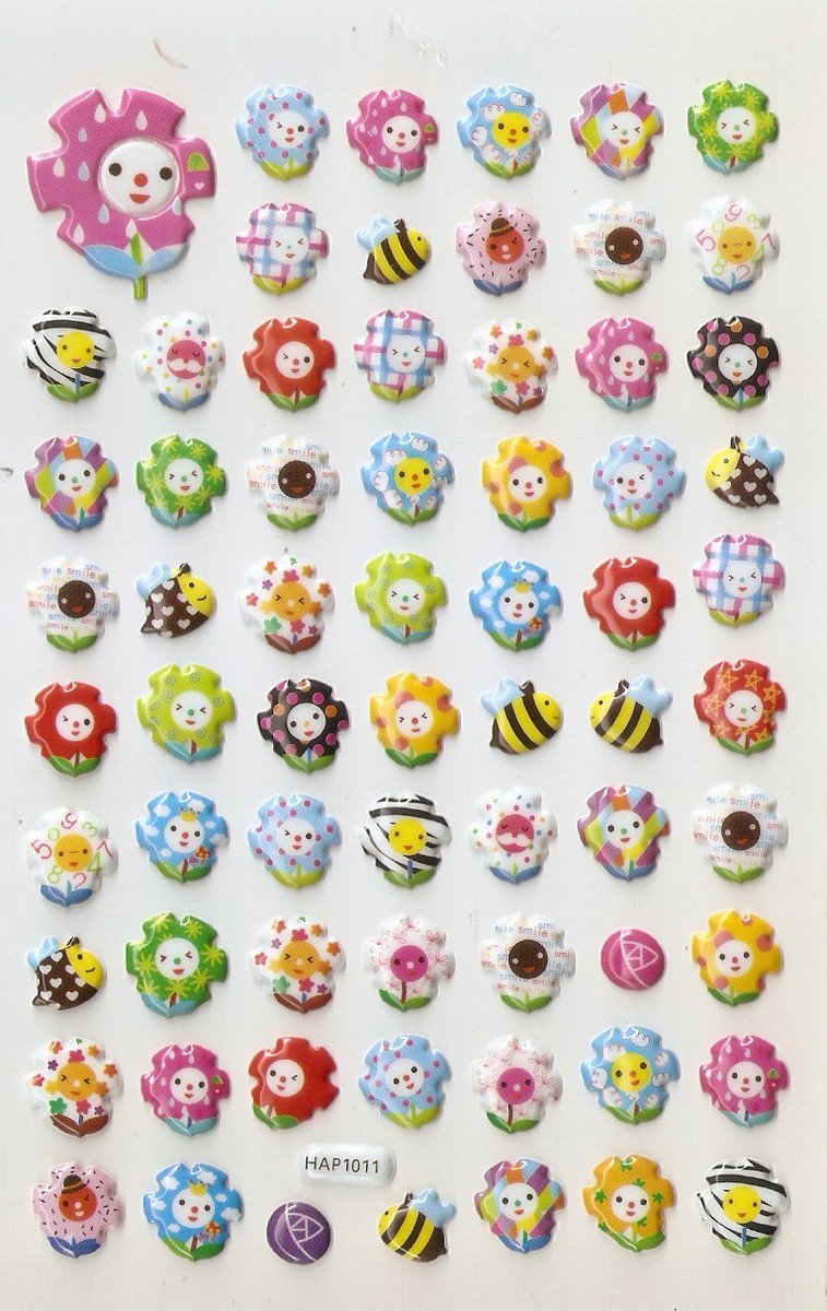 HAP1011 Bees & Flower Mini Puffy Sticker FREE SHIPPING