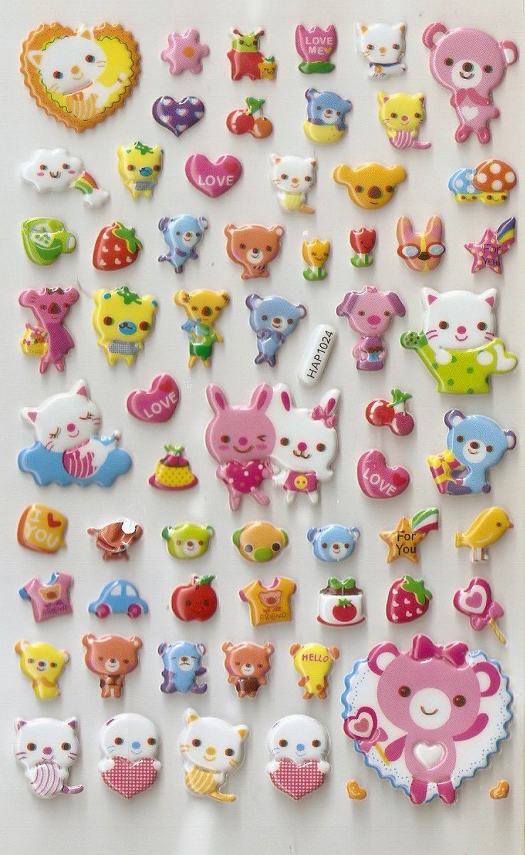 HAP1024 Bear Rabbit Cats Mini Puffy Sticker FREE SHIPPING