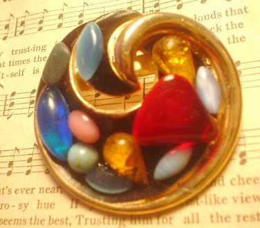 Upcycled signed Trifari brooch RS rhinestones