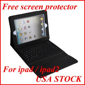 NW-PULC12 iPad2/iPad Black PU Leather Case with Bluetooth Keyboard + Free Screensaver