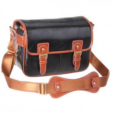 AS-WFPU80-BK Koolertron Waterproof Vintage PU Leather Messenger &Shoulder Bag+Camera Insert