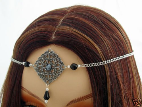 BLACK Renaissance Medieval tiara headpiece SCA CIRCLET