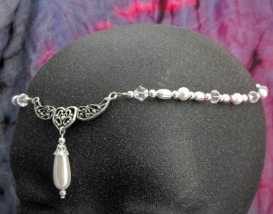 Pearl HEART Circlet renaissance wedding crown tiara SCA  #1611