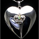 RHODIUM PLATED HEART WITH CROWN LOCKET NECKLACE